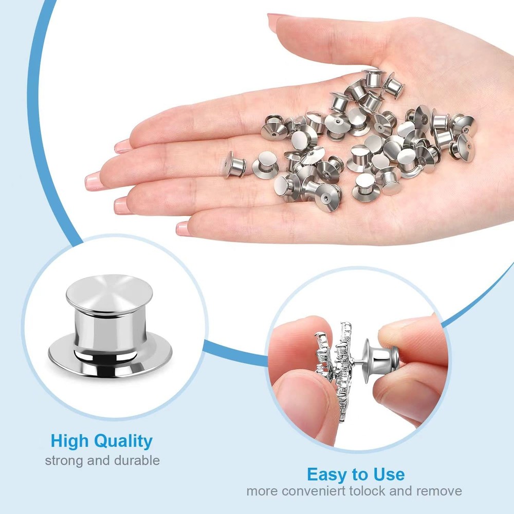 40PCS Locking Pin Back Keeper Clasp, Metal Backing for Silver