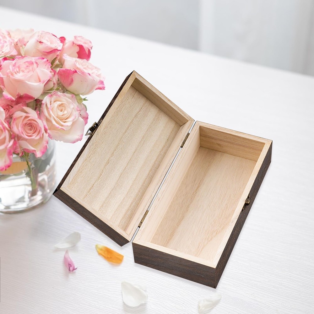 Vintage Wood Storage Box Rectangular Solid Wood Gift Box Keepsake Boxes Stora...