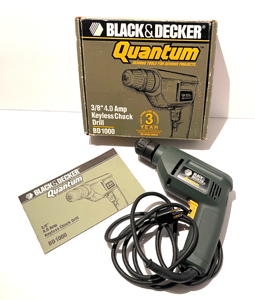 Black & Decker Quantum Keyless Chuck Drill BD1000, 3/8" With Original Box