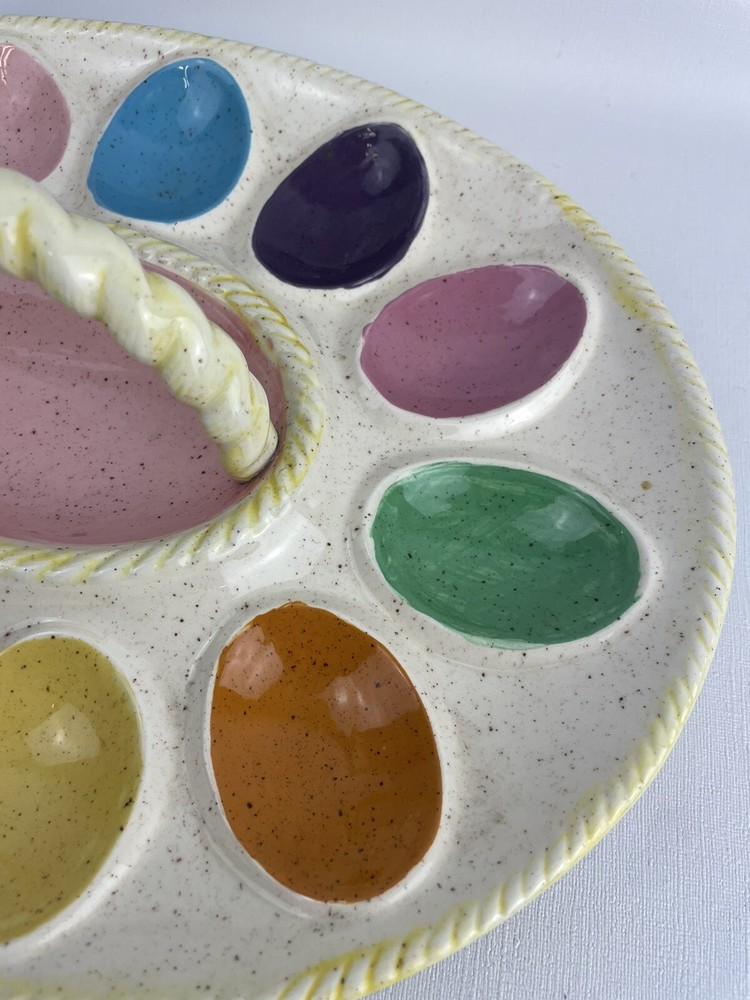 VTG Atlanic Mold Pastel Deviled Egg Platter Tray Dish w/Handle 14×10 Easter