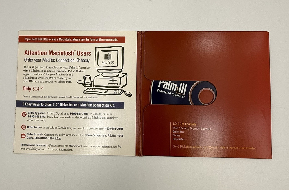Palm III Desktop Organizer Software CD-ROM 3Com Vintage PDA Sync Install