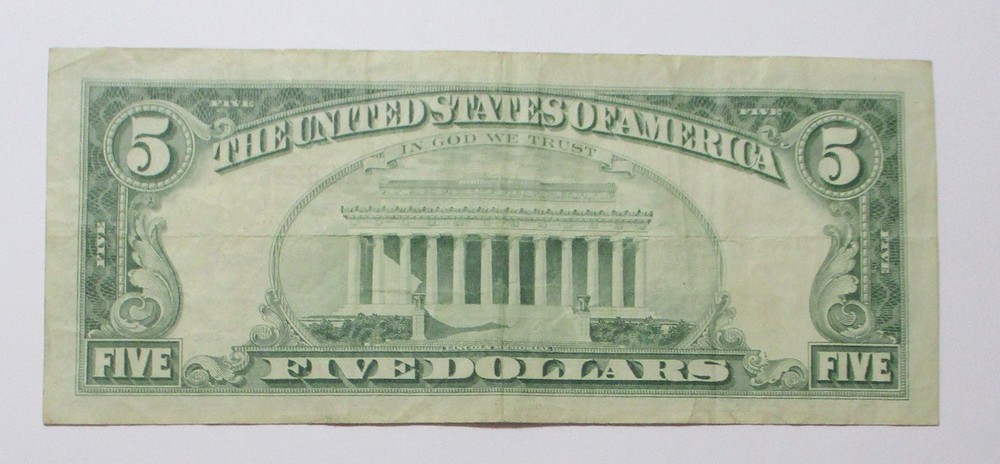 1963 $5 Red Seal Note A-A Block Circulated