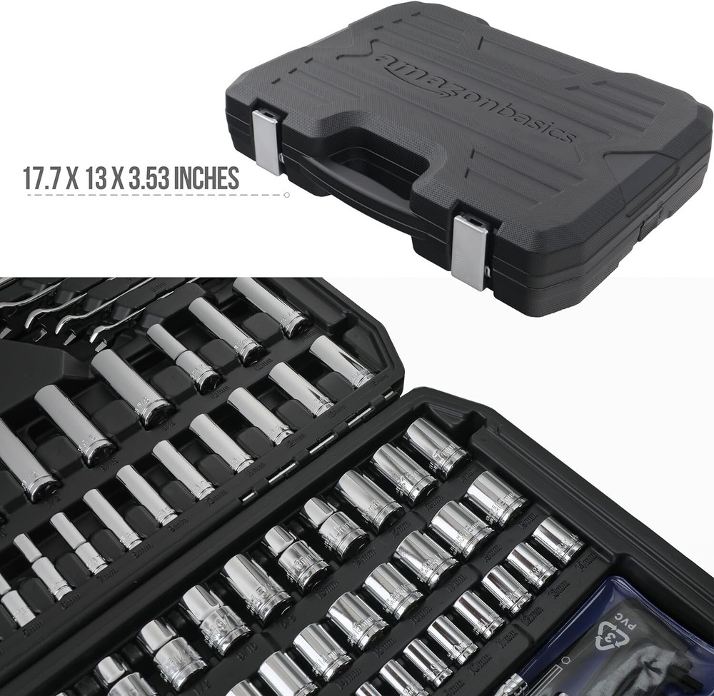 201-Piece Socket Set - Metric & SAE Sizes - Chrome-Vanadium Steel - Durable Case