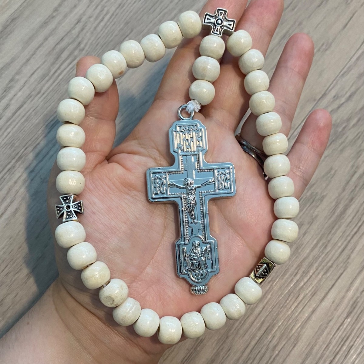 Eastern Orthodox Chotki Komboskini Prayer Beads Rosary 33 Beads Wooden White
