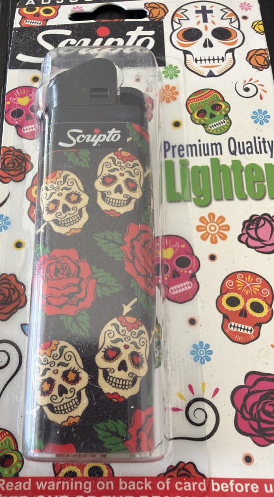 Scripto Premium Quality Lighter *Colorful Skull Design* (Adjustable Flame)