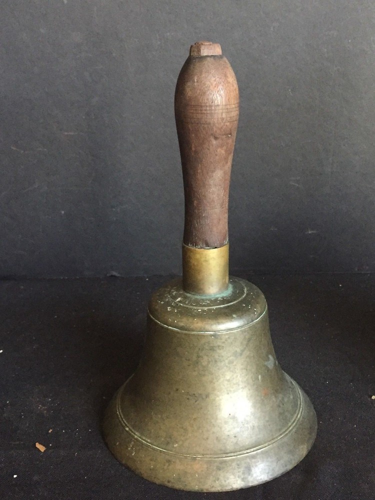 Antique Brass School Bell with Wooden Handle