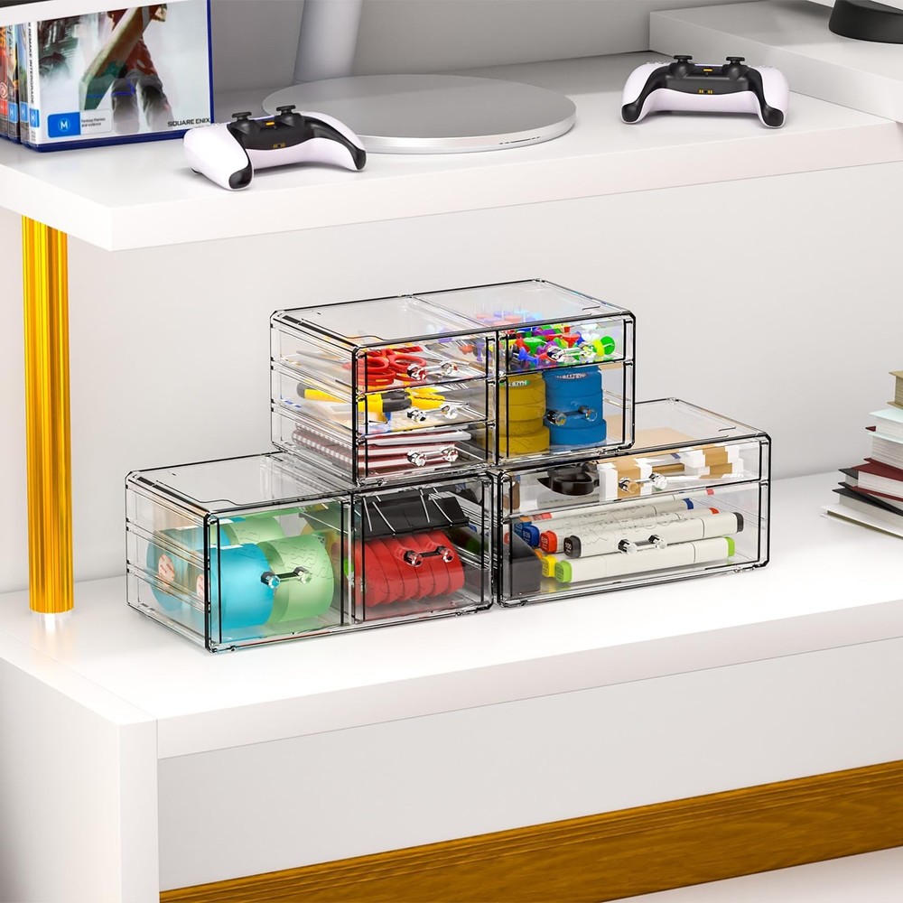 Cq acrylic Clear Stackable Storage Drawers,Plastic Makeup Organizer and Bathr...