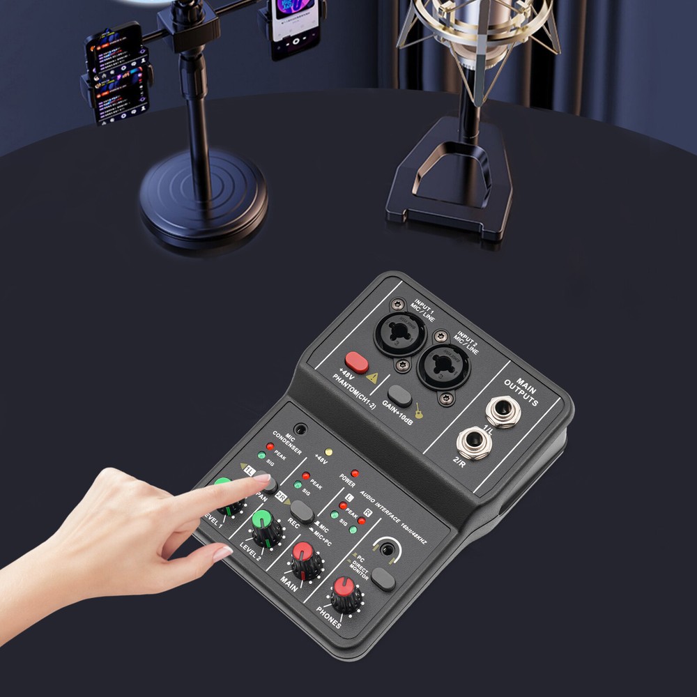 4Channel Mini Audio Mixer Bluetooth USB DJ Sound Mixing Console Amplifier Studio
