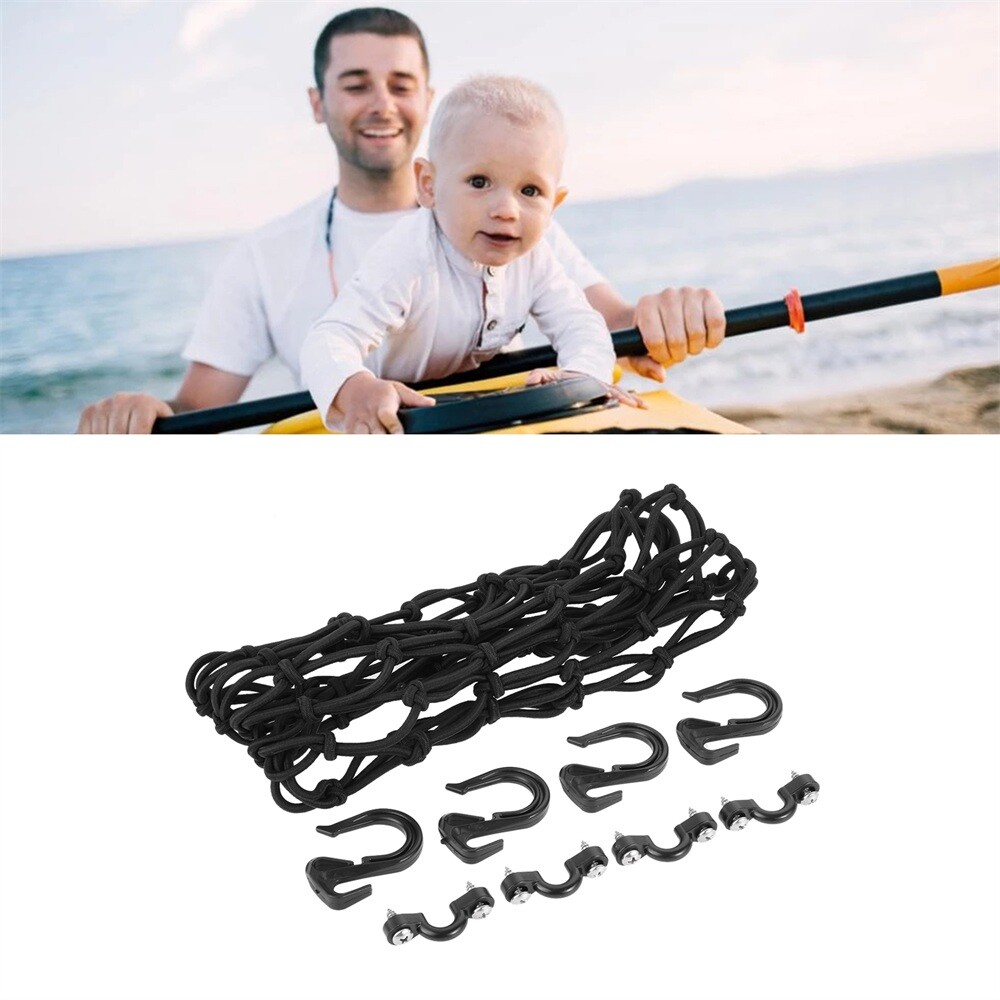 Cargo Net Snap Hooks Pad Eyes Black For Storage Items on kayak Surfboards Deck