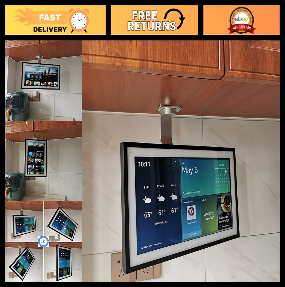 Under-Cabinet Mount for Echo Show 15 - Space-Saving, Rotatable, Silver Finish