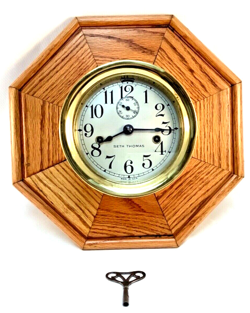 WWI Seth Thomas Brass Ship Deck Clock Double Spring Movement Working