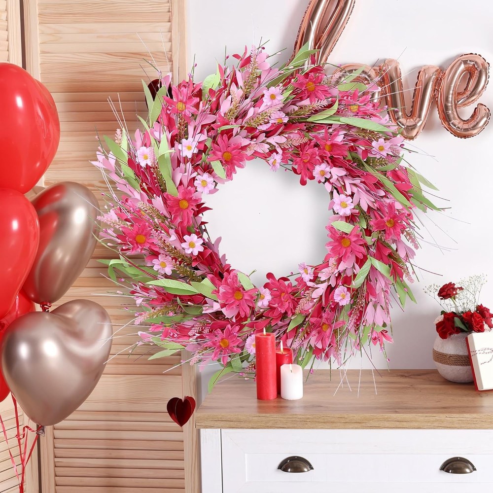 Artificial Daisy Wreath for Valentine's - 21in