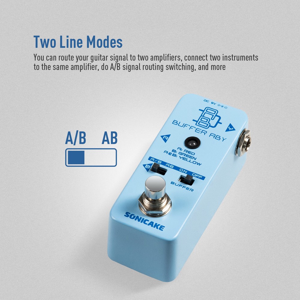 SONICAKE Line Selector AB Switch Mini Guitar Effects Pedal Hook and Loop Tape