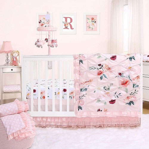 The Peanut Shell Rose 4-Pc Crib Bedding Set Includes Extra Crib Sheet *New