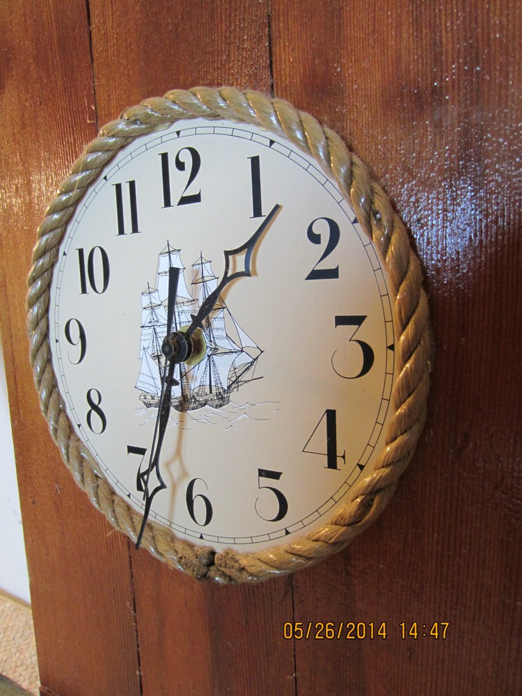 NAUTICAL COLONIAL WOOD & ROPE TALL SHIP CLOCK