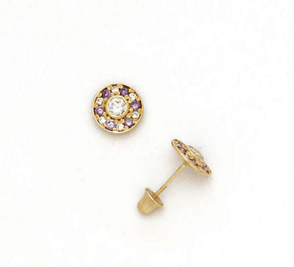 14k Yellow or White CZ Round Halo Stud Earrings