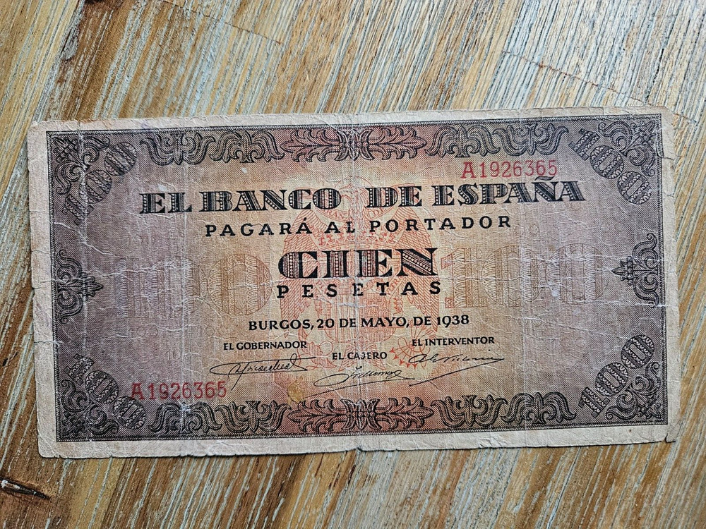 Spain 100 pesetas 1938 banknote