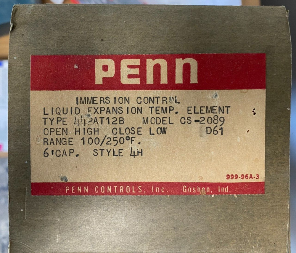 Penn Immersion Temperature Control Model CS-2089 100-250F 6' capillary