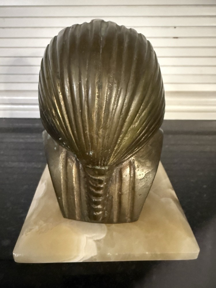 Vintage Brass Egyptian King Tut Bust with Stone Base