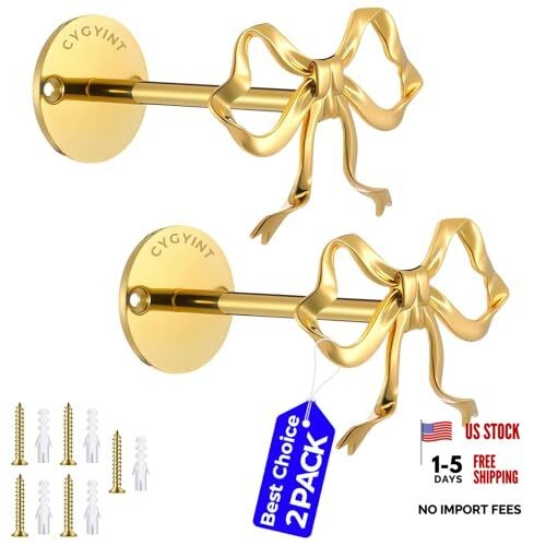 2 Pack Metal Bow Curtain Holdbacks, Gold Wall Mounted Bow Curtain 2Pack