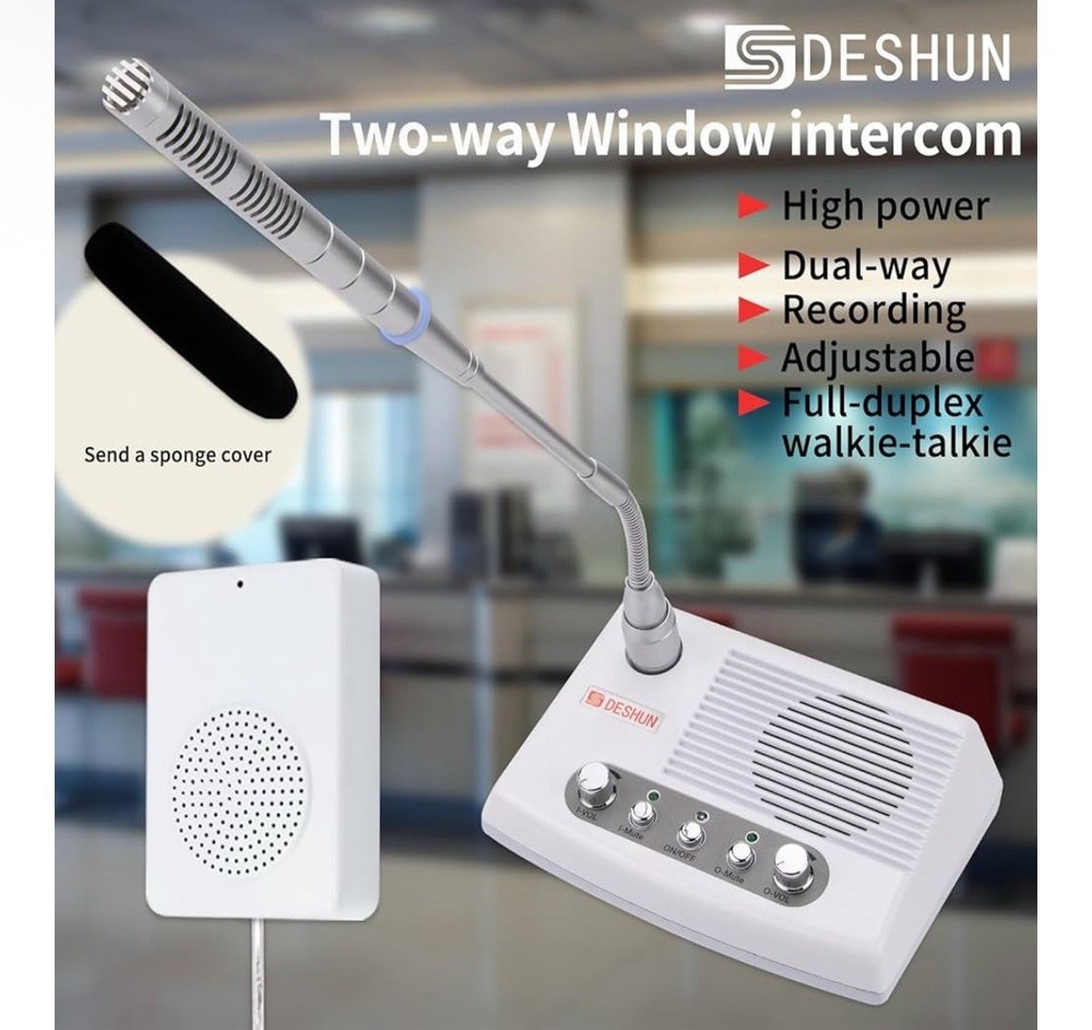 DESHUN DS-989 Window Intercom Business Full Duplex Window Speaker System - White