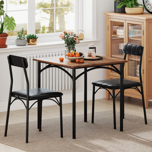 3-Piece Dining Table Set Square Kitchen Table and 2 Chairs for Dining Room-Rusti