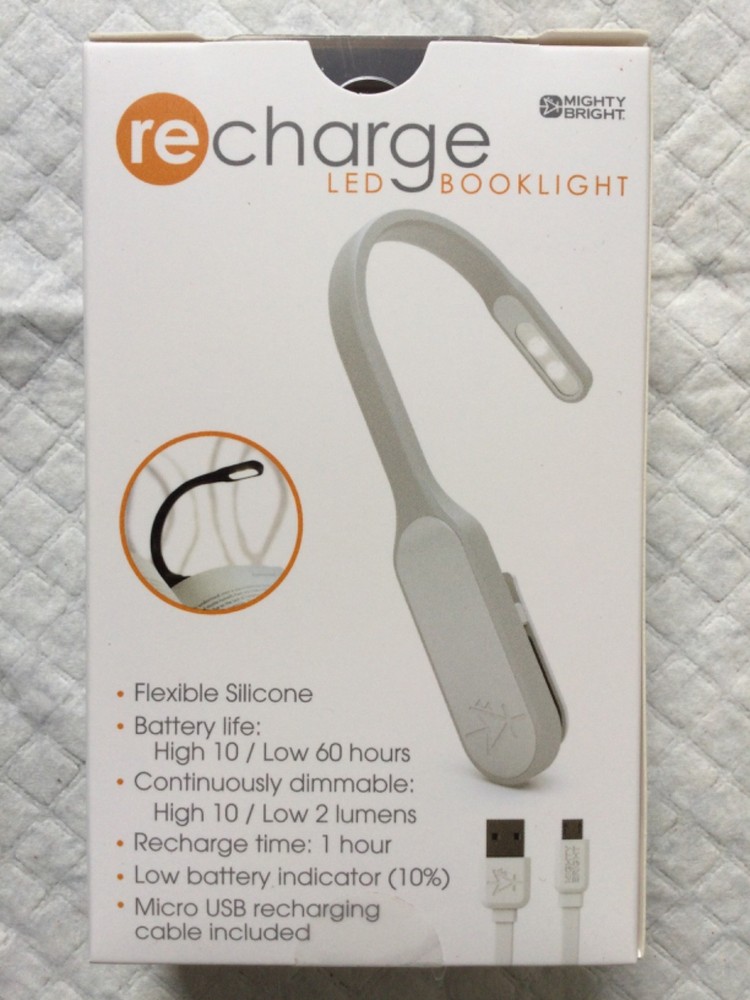 MIGHTY BRIGHT 2 LED RECHARGEABLE BOOK LIGHT NEW WHITE