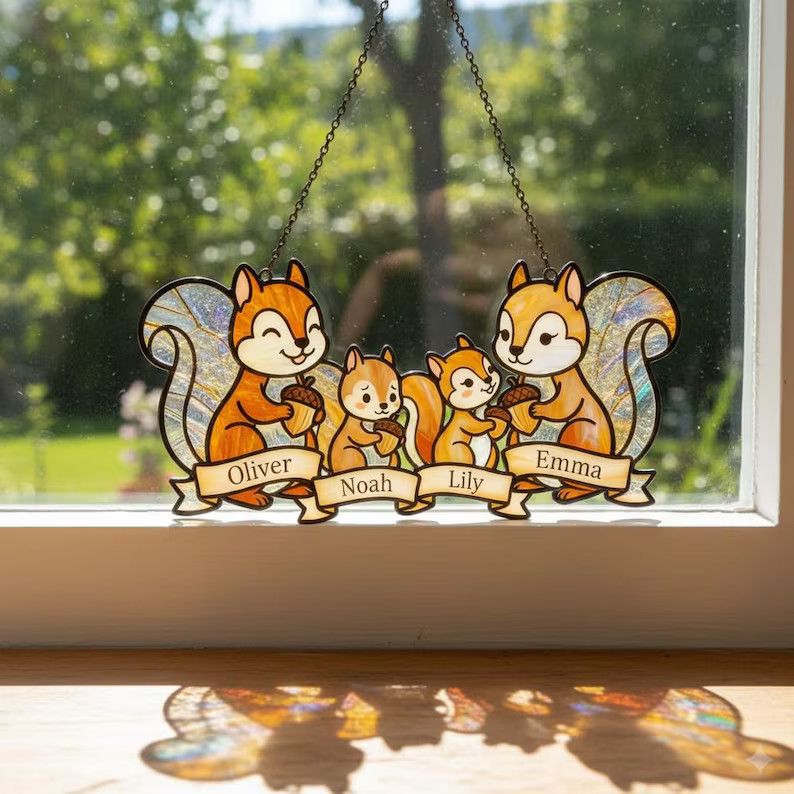 Personalized Squirrel Family Acrylic Suncatcher Gift