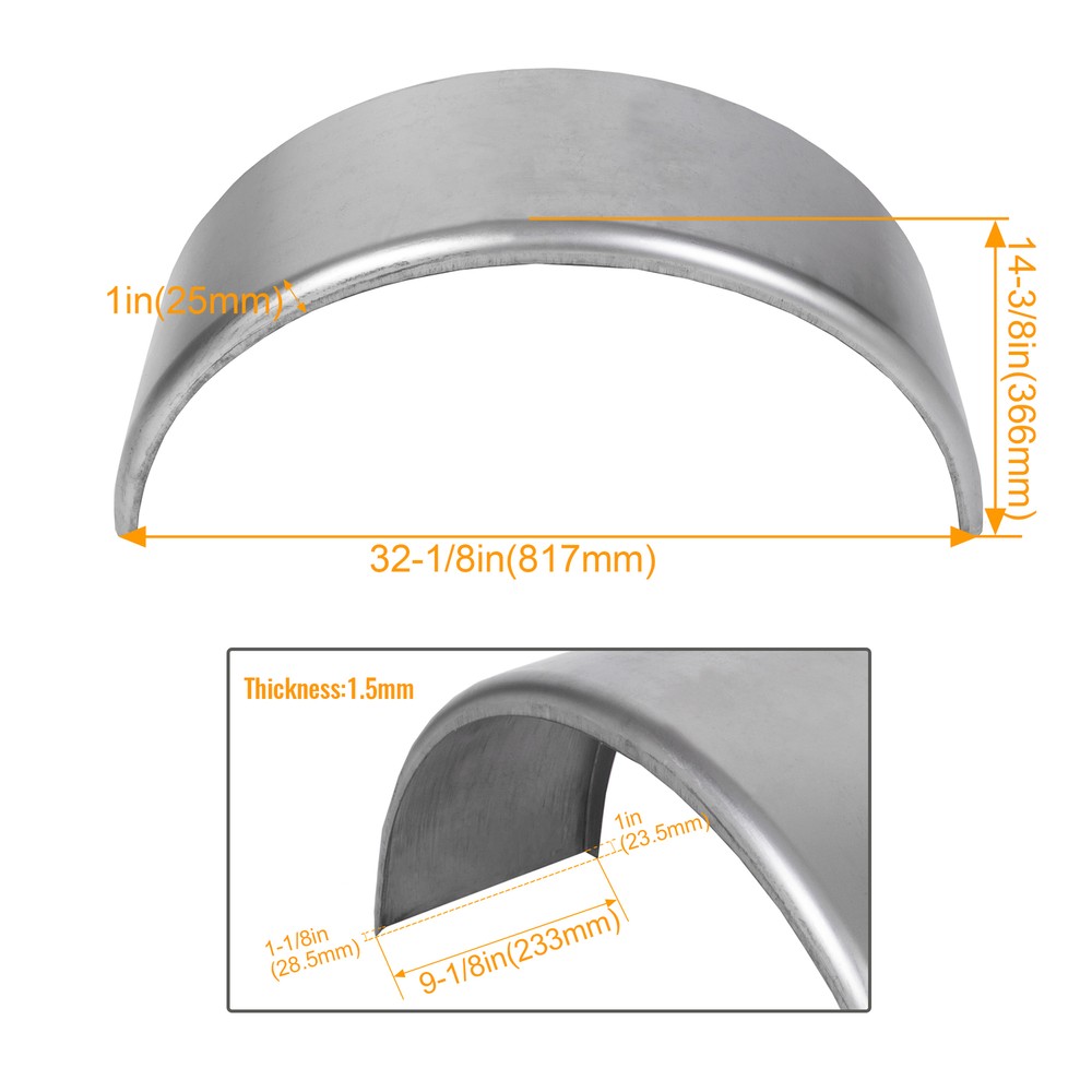 Pair of Steel Round Single Axle Trailer Fenders & Backs For 14" 15'' 16" Wheel