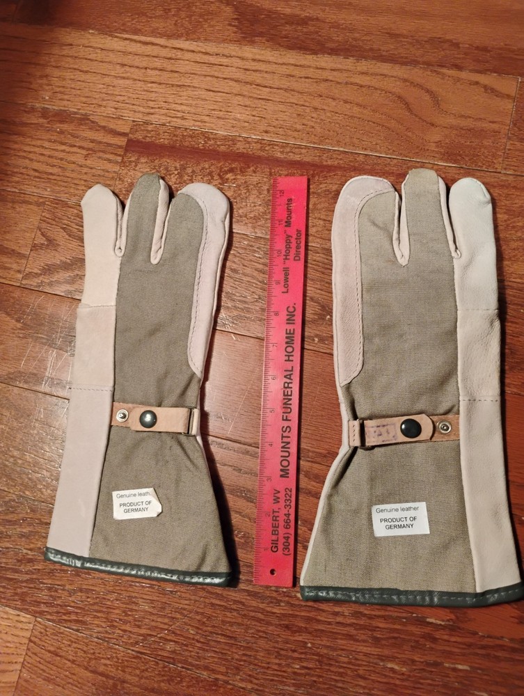 German Insulated Gloves 3 Finger Mittens Leather Canvas