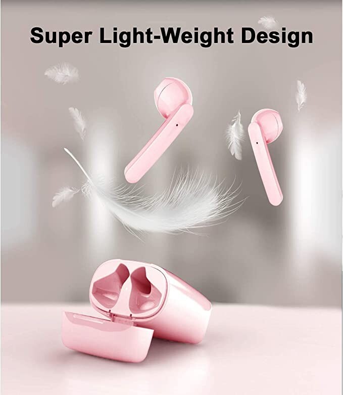 Bluetooth Wireless Earbuds with Built-in Microphone in Pink