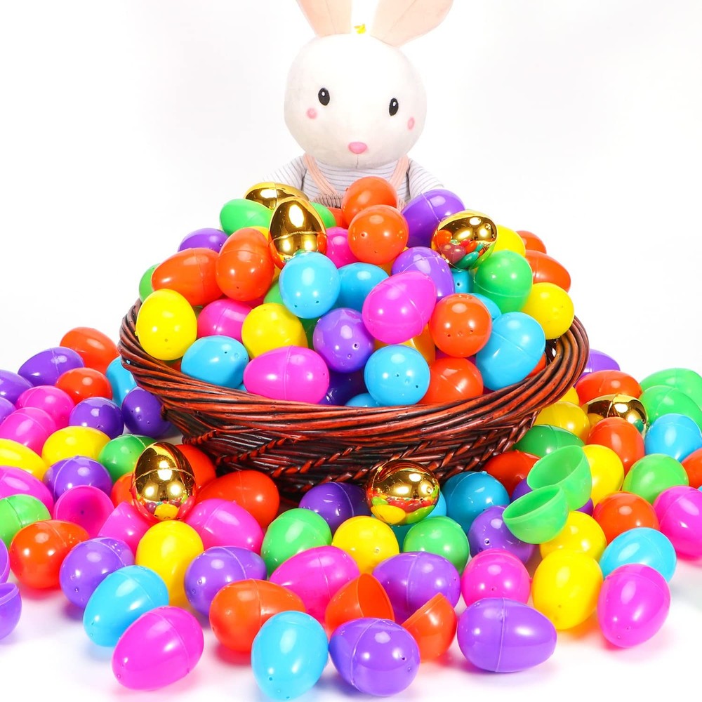 288 Easter Eggs -2.36" Bright Colors Plastic Easter Eggs Empty Include 18 Gol...