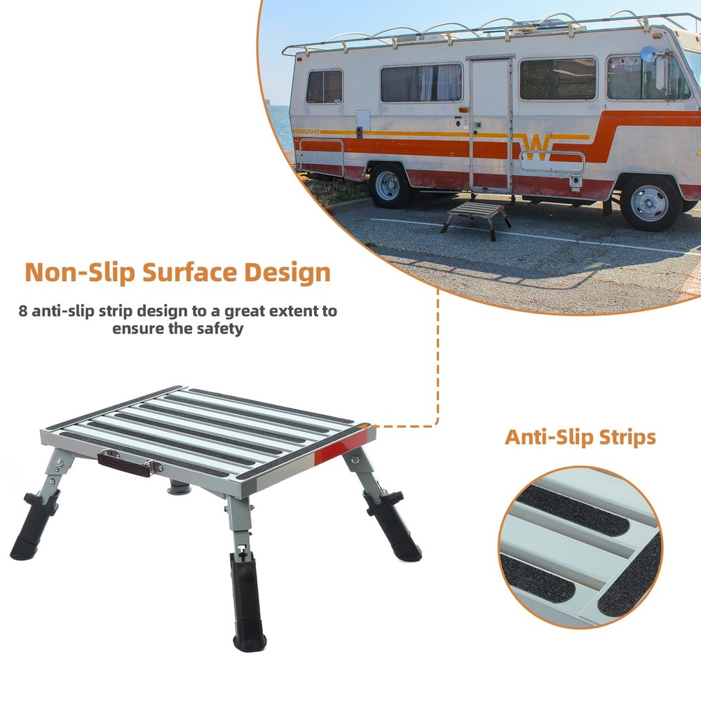 Large RV Step Stool, Adjustable Height Aluminum Folding Platform Step Ladder ...