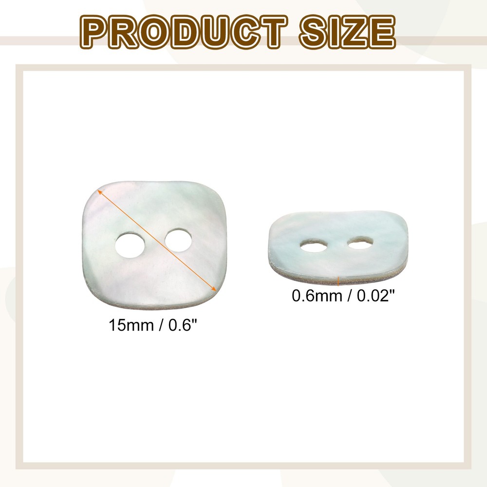 30pcs Pearl Shell Buttons 0.6" Square Shell Sewing Button for Cloth Craft