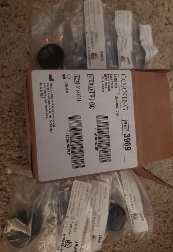 6 - Corning 3969 CellSTACK Solid 33mm Universal Cap Full Case of 6 Sterilized