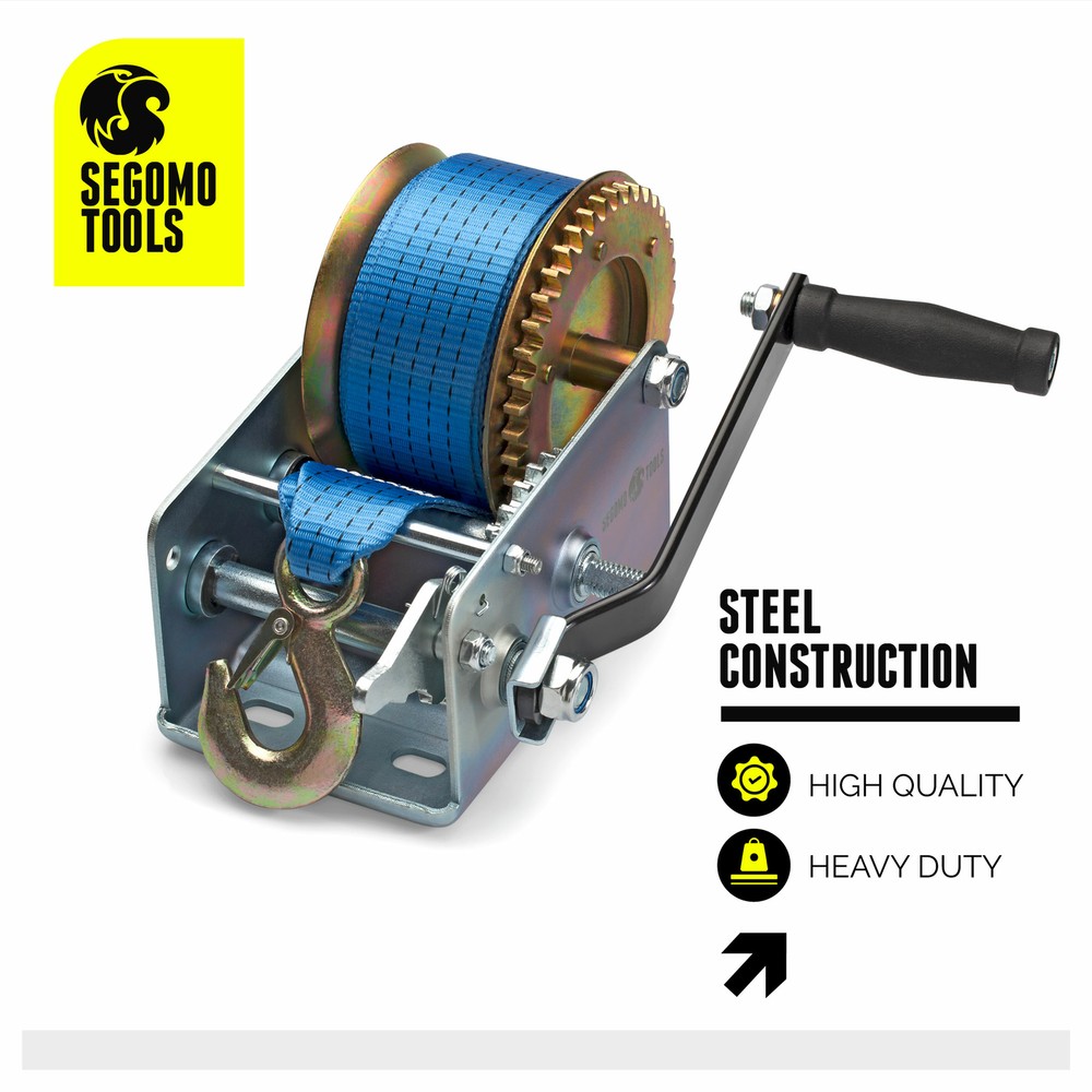 Segomo Tools Heavy Duty 2500 Pound Manual Strap Hand Winch - HW2500