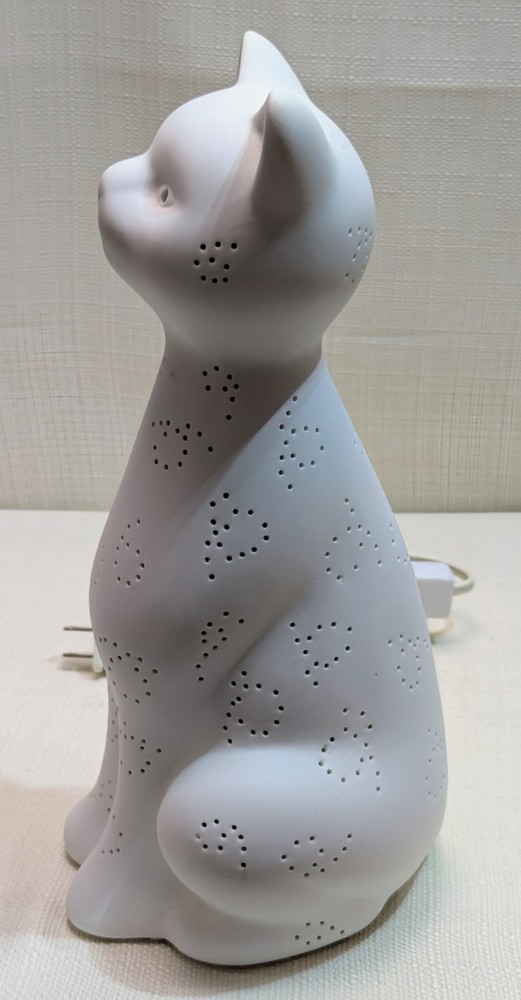 White 12" Ceramic Cat Night Light Lamp