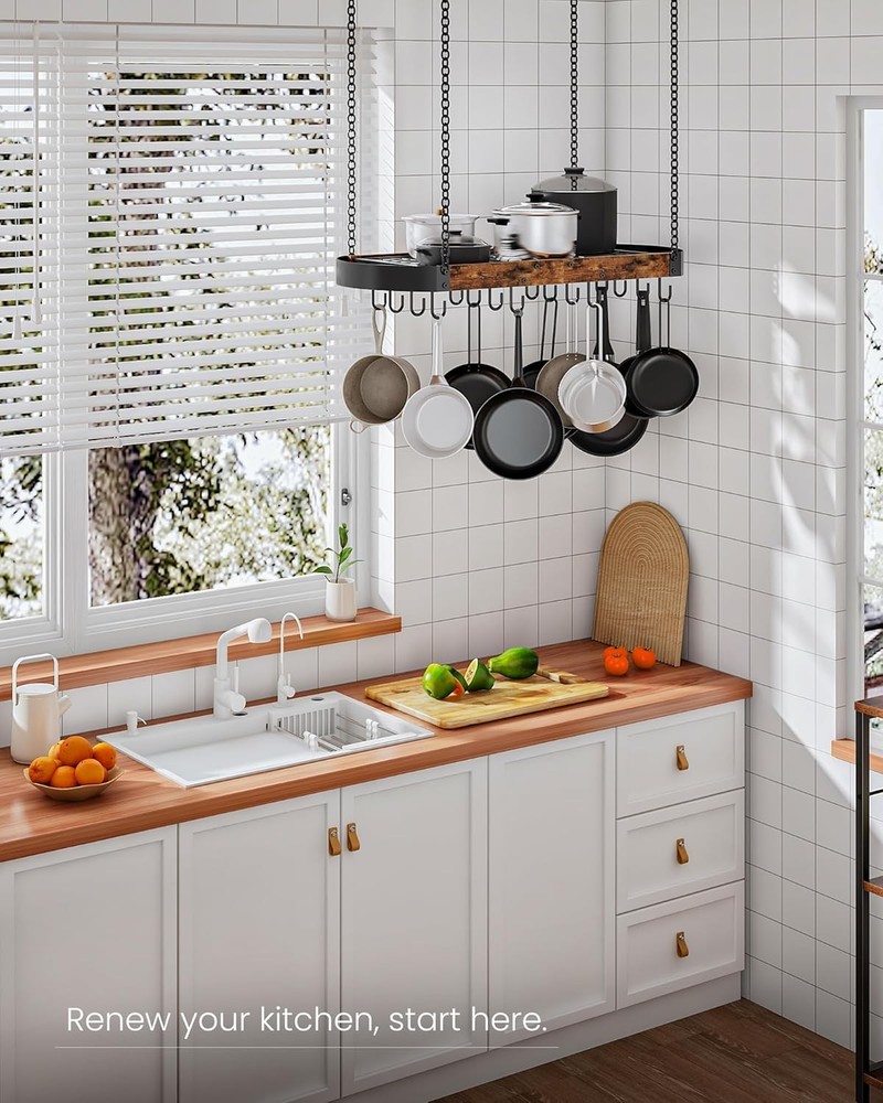 31.7-Inch Hanging Pot Rack, Space-Saving Pot Hanger for Kitchen, Ceiling Pan Han