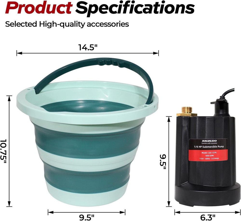 Tankless Water Heater Flushing Descaling Kit 3.7 Gal Foldable Bucket Pump Hose