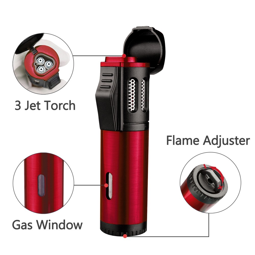 Torch Lighter Butane Cigar Lighter Adjustable Refillable Triple Jet Flame