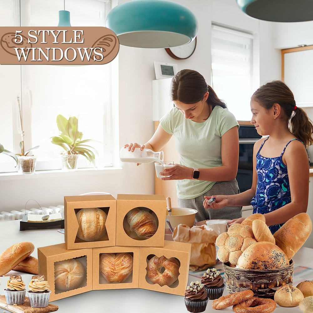 65PCS Bakery Boxes with Window 6x6x3 Inches 5 Cookie Boxes Small Pastry Boxes...