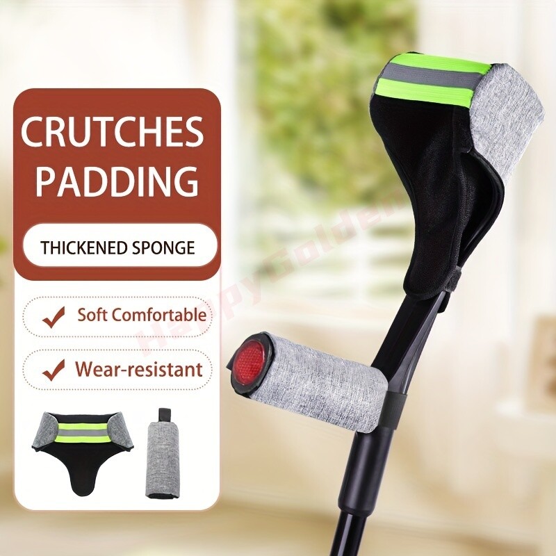 2-Pcs Elbow Cushion & Handle Pad for Crutches Soft Comfortable Reflective Straps