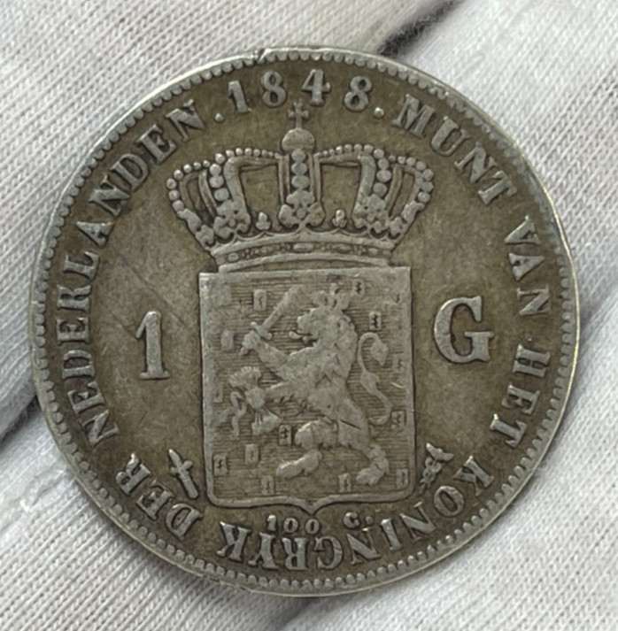 1848 Netherlands One Gulden Silver Coin