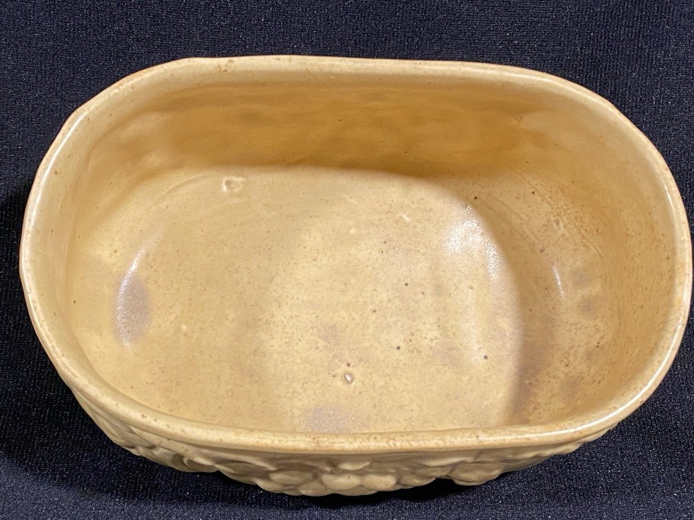 Vintage Speckled Mustard Yellow Ceramic Planter Rounded Rectangle Embossed Fruit