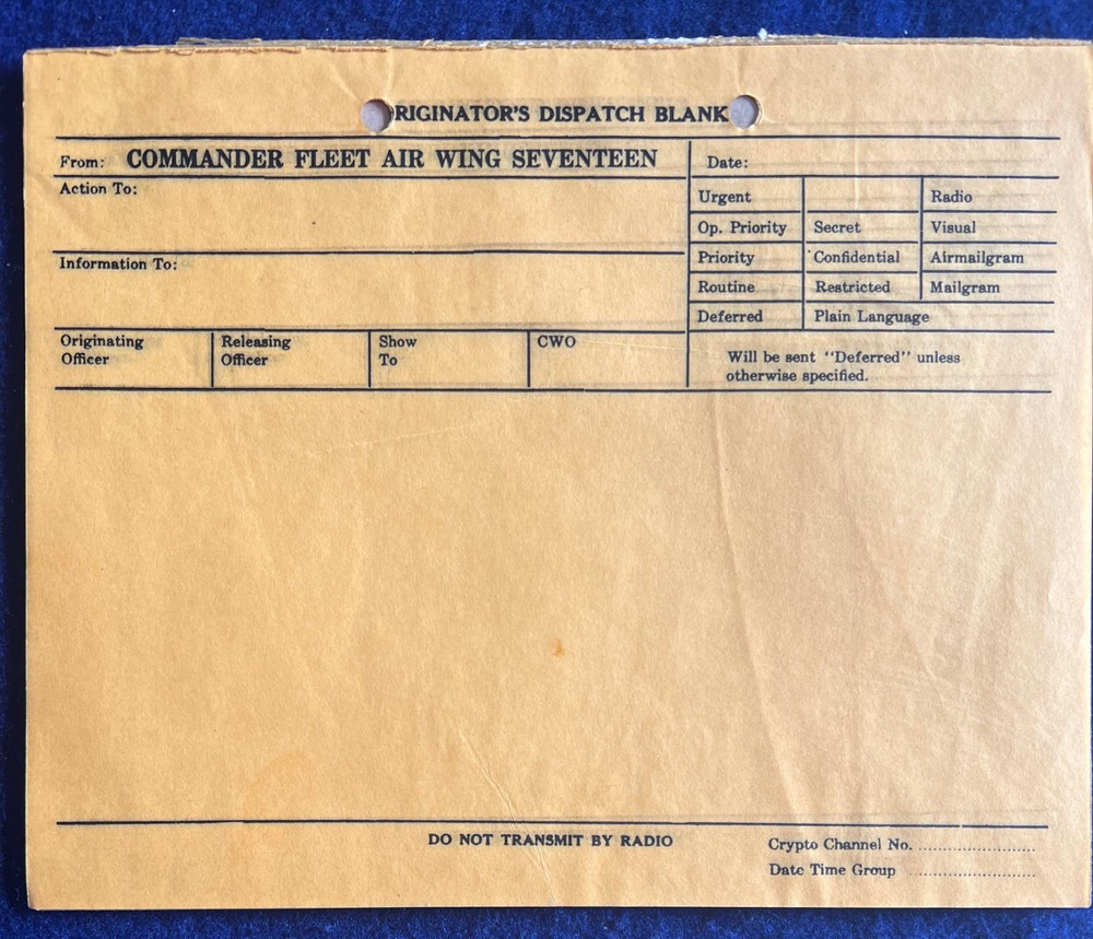 Original WWII Navy Fleet Commander's Dispatch Blank Pacific Orders Document