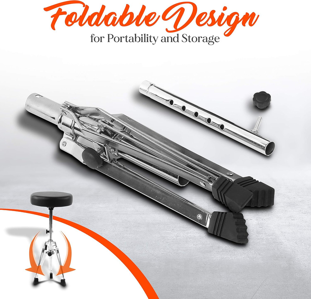 Adjustable Drum Throne Stool - Portable with Double-Braced Tripod Legs, Foam-Cus