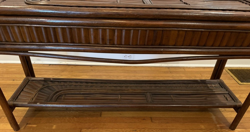 Vintage Boho Chic Brentwood Rattan Console Sofa Table