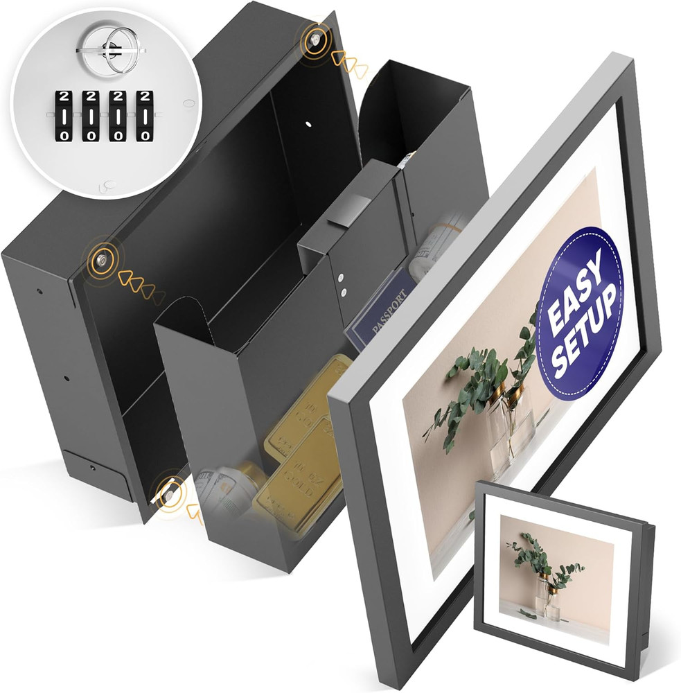 Hidden Wall Safe with Picture Frame | Durable Metal | Combination Lock