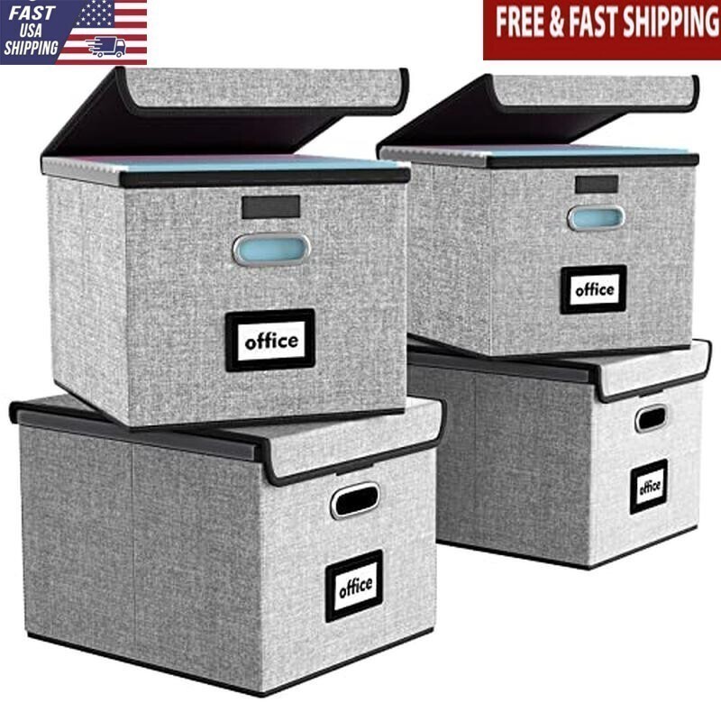 Portable File Organizer Box Set Collapsible Storage Solution Documents Office US
