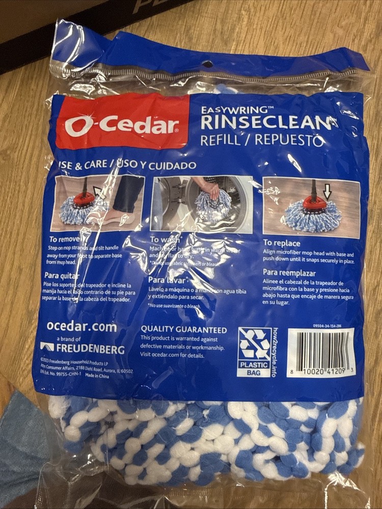 O-Cedar EasyWring RinseClean Spin Mop Microfiber Genuine Refill Blue and White